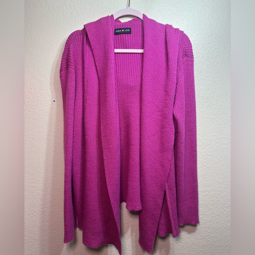 Inka Line Alpaca Blend Peruvian Open Front Hoodie Cardigan M/L Layers Cozy Fall